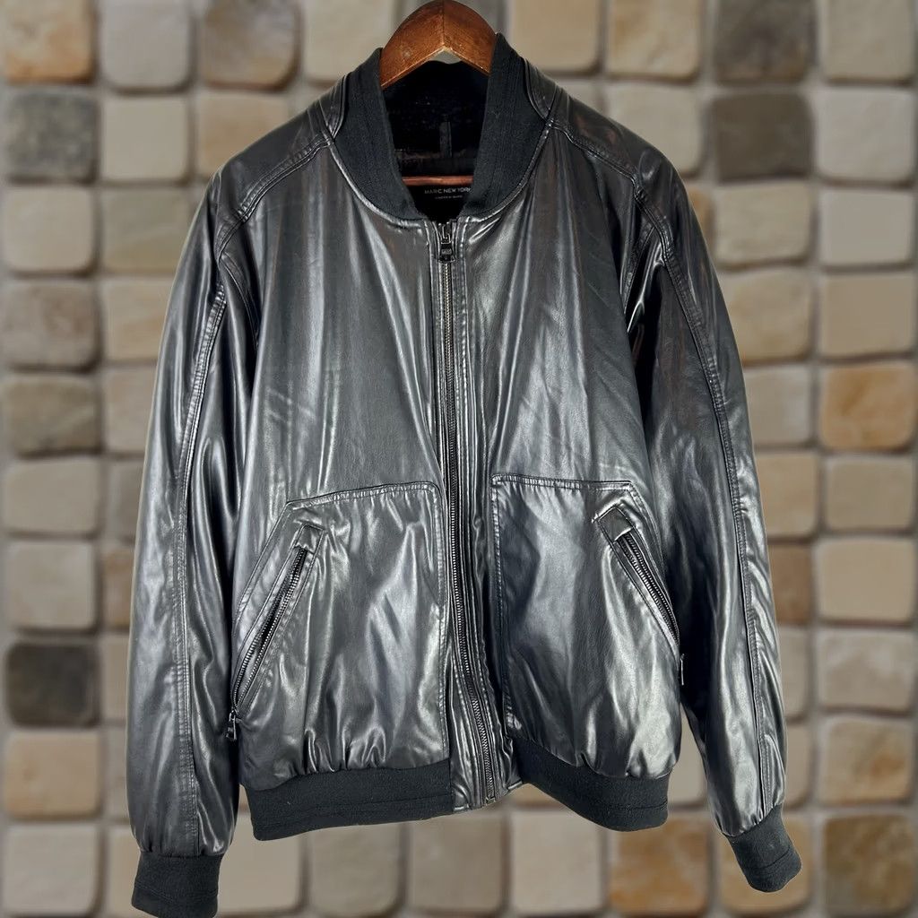 Vintage Marc New York Mens XL Black Faux Leather Bomber Jacket Insulated Faux Fur Lined Size US XL / EU 56 / 4 - 1 Thumbnail