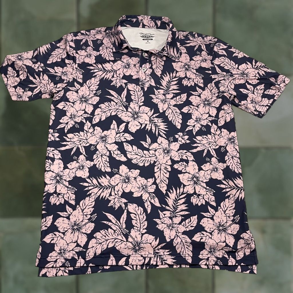 Vintage Straight Down Polo Shirt Mens Kahuna Pink Blue Hawaiian Floral Aloha Sz Medium Size US M / EU 48-50 / 2 - 1 Thumbnail