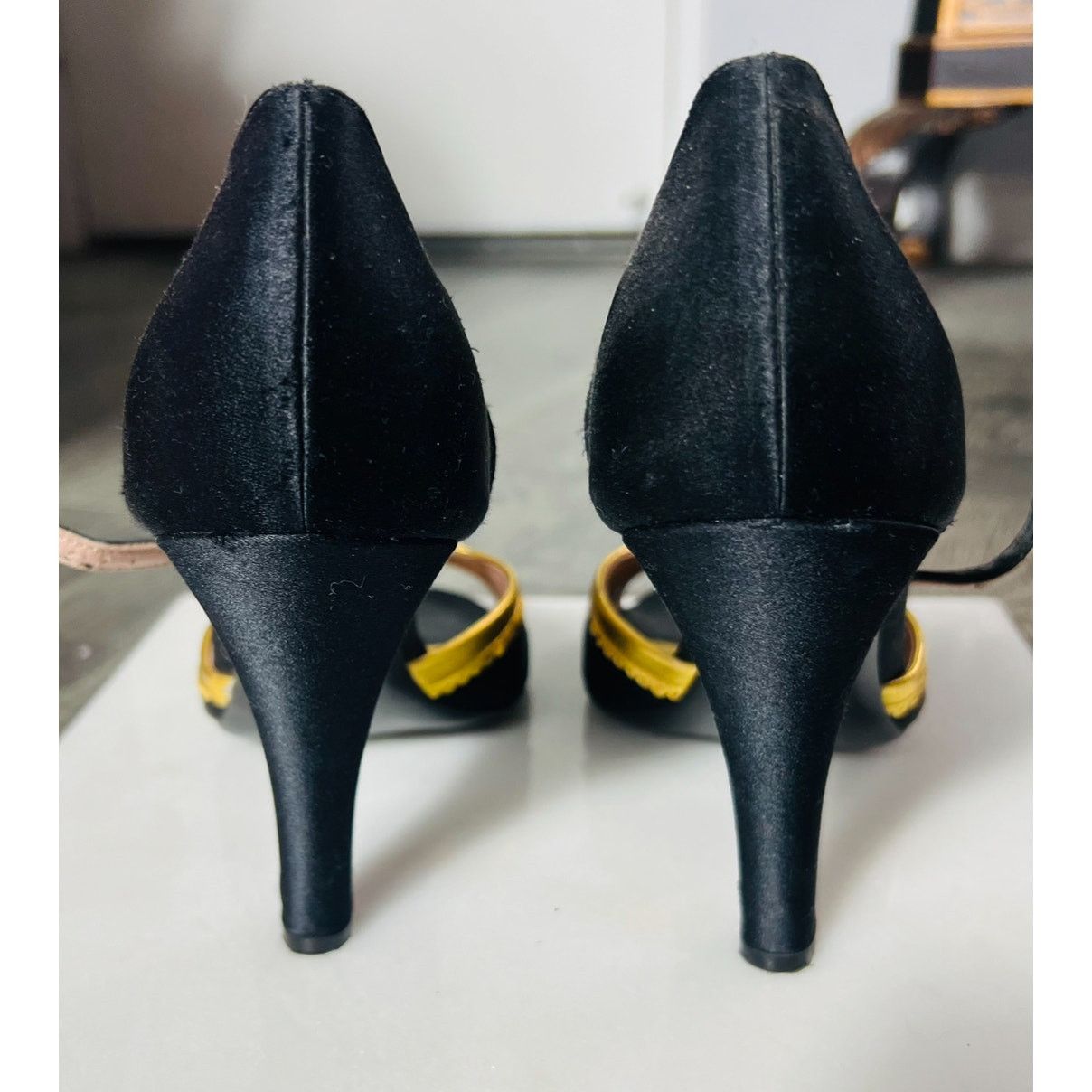 Prada Prada Sandals black satin gold python heels 40.5 10.5 Size US 10.5 / IT 40.5 - 6 Thumbnail