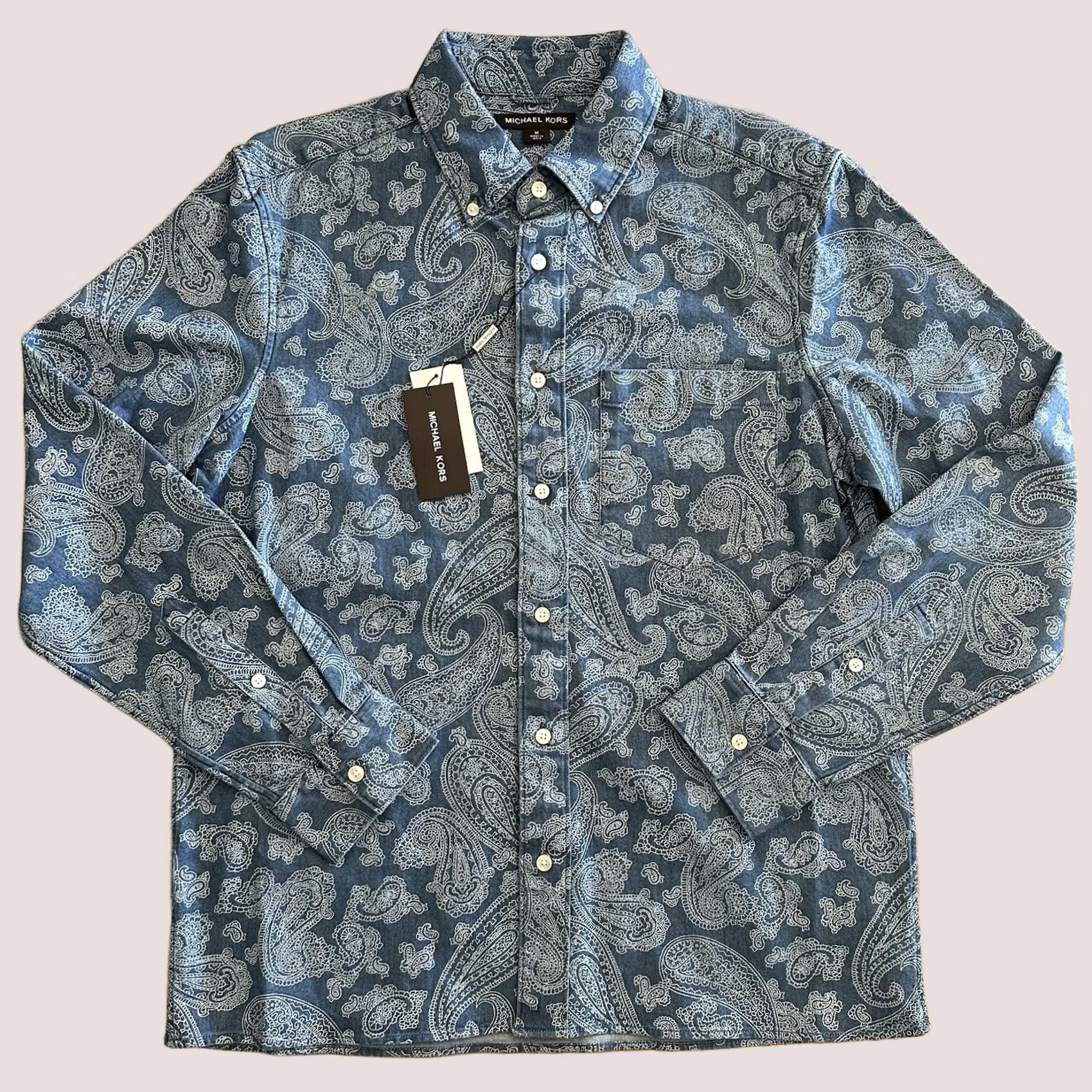 Michael Kors Michael Kors Denim Paisley Button-Up Shirt Long Sleeve Stretch Men M Blue Size US M / EU 48-50 / 2 - 1 Thumbnail