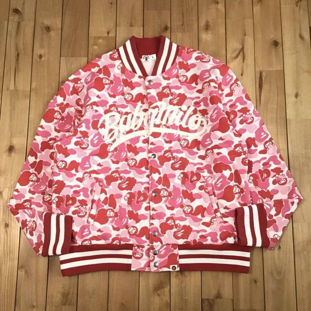 BAPE MILO ABC camo pink sweat varsity jacket a bathing ape