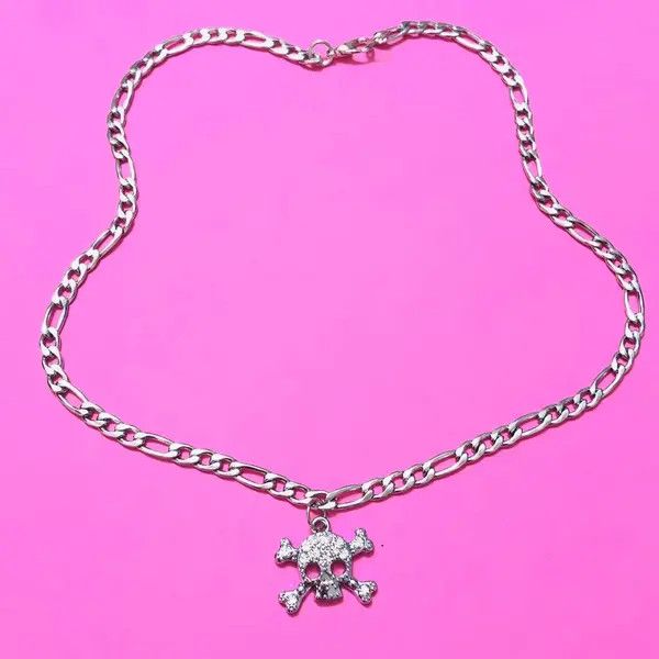 Handmade Rhinestones Crystal cross Skull Figaro Chain Choker Size ONE SIZE - 4 Thumbnail
