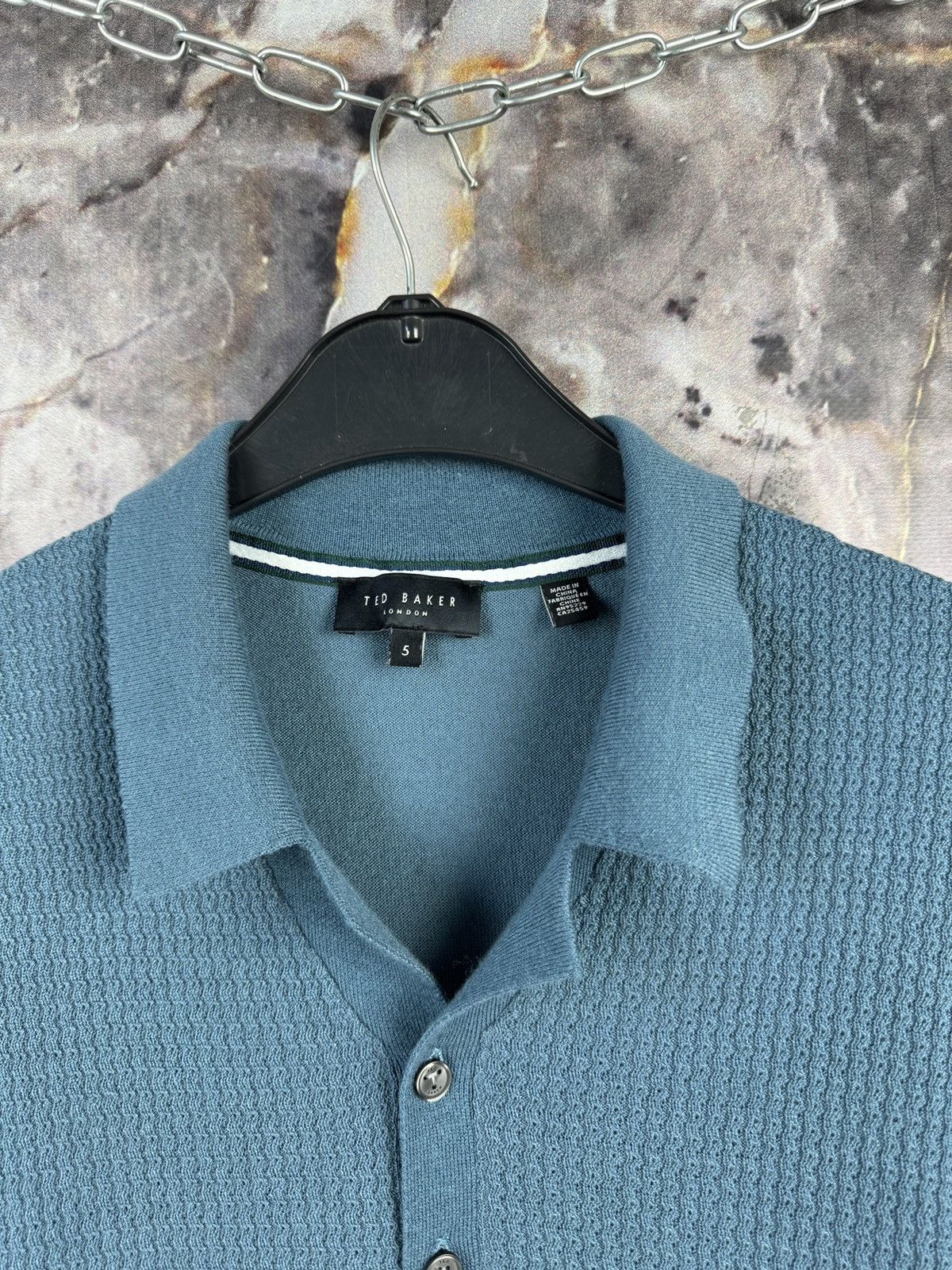 Ted Baker Ted Baker Textured Knit Polo Shirt Blue Short Sleeve Size US XL / EU 56 / 4 - 5 Thumbnail