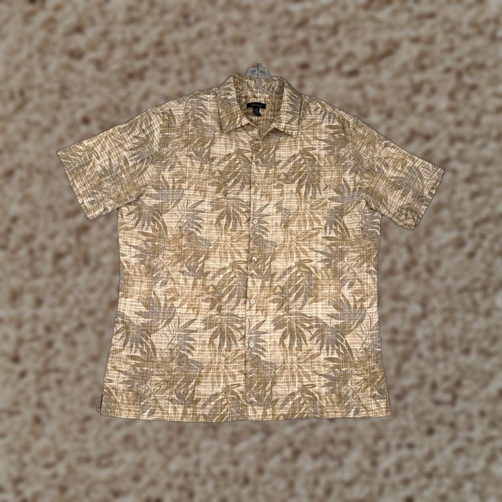 Van Heusen VINTAGE Van Heusen Shirt Men Large Brown Beige Floral Leaf Hawaiian Rayon Blend 16-16.5 Size US L / EU 52-54 / 3 - 1 Thumbnail