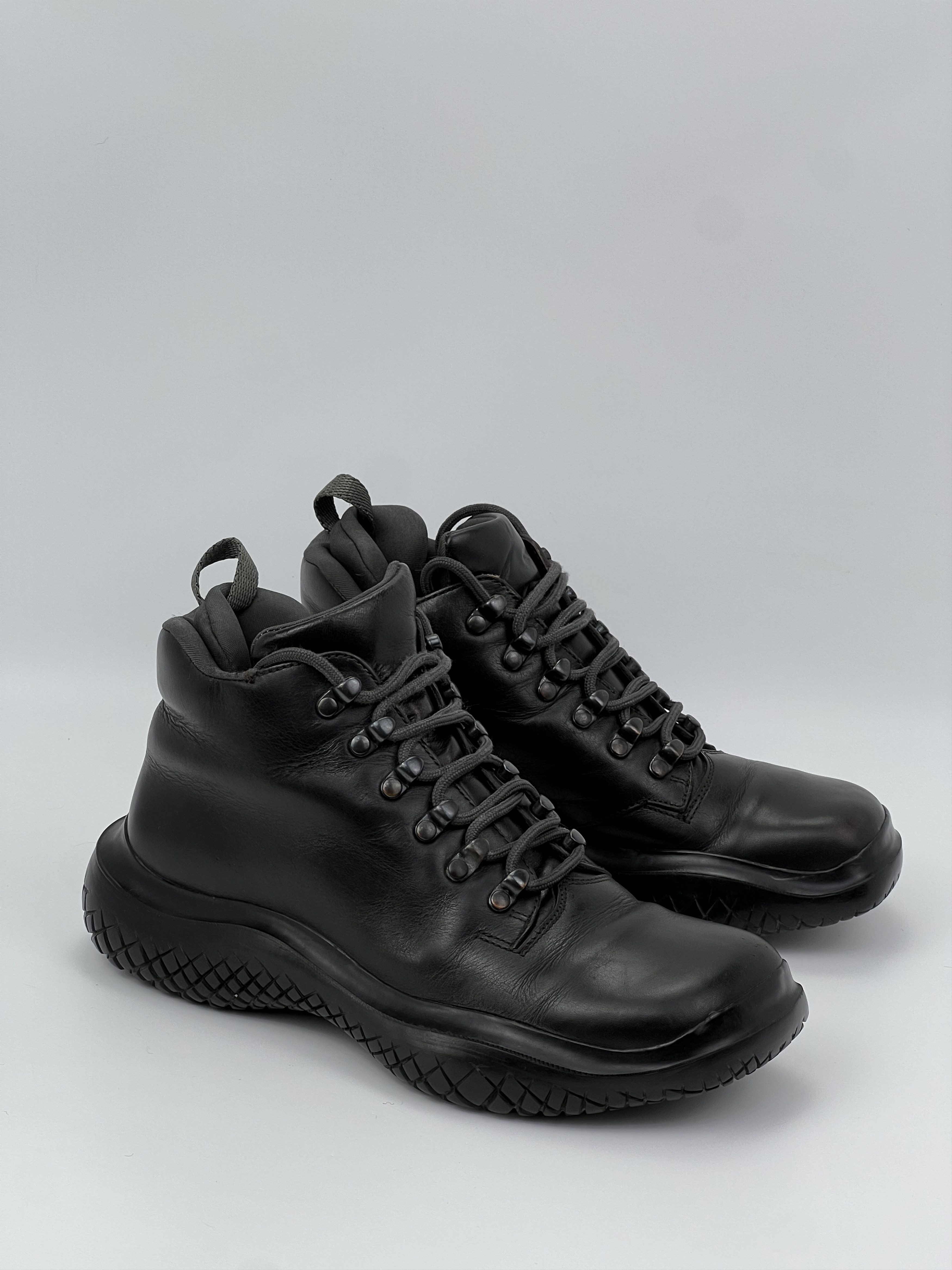 Prada Vintage 00s Prada Combat Black Leather Boots Vibram Italy Size US 7 / IT 37 - 2 Thumbnail