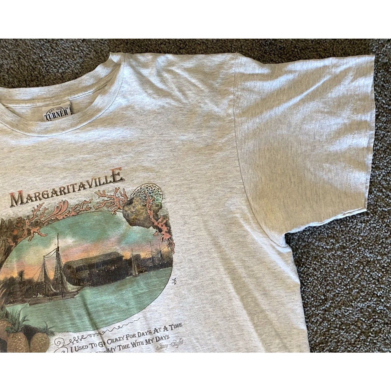 Vintage VINTAGE Turner Originals Single Stitch Mens XL Jimmy Buffet Margaritaville T-Shirt Gray 90s Beach Band Classic Hipster Hippie Music Mens Size US XL / EU 56 / 4 - 7 Thumbnail
