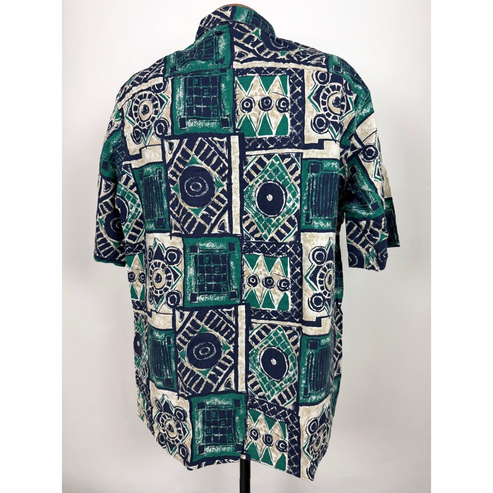 Vintage VINTAGE Impact Geometric Shirt Men XL Slim Green Cotton Button-Up 80s 90s Tribal Short Sleeve Size US XL / EU 56 / 4 - 7 Thumbnail