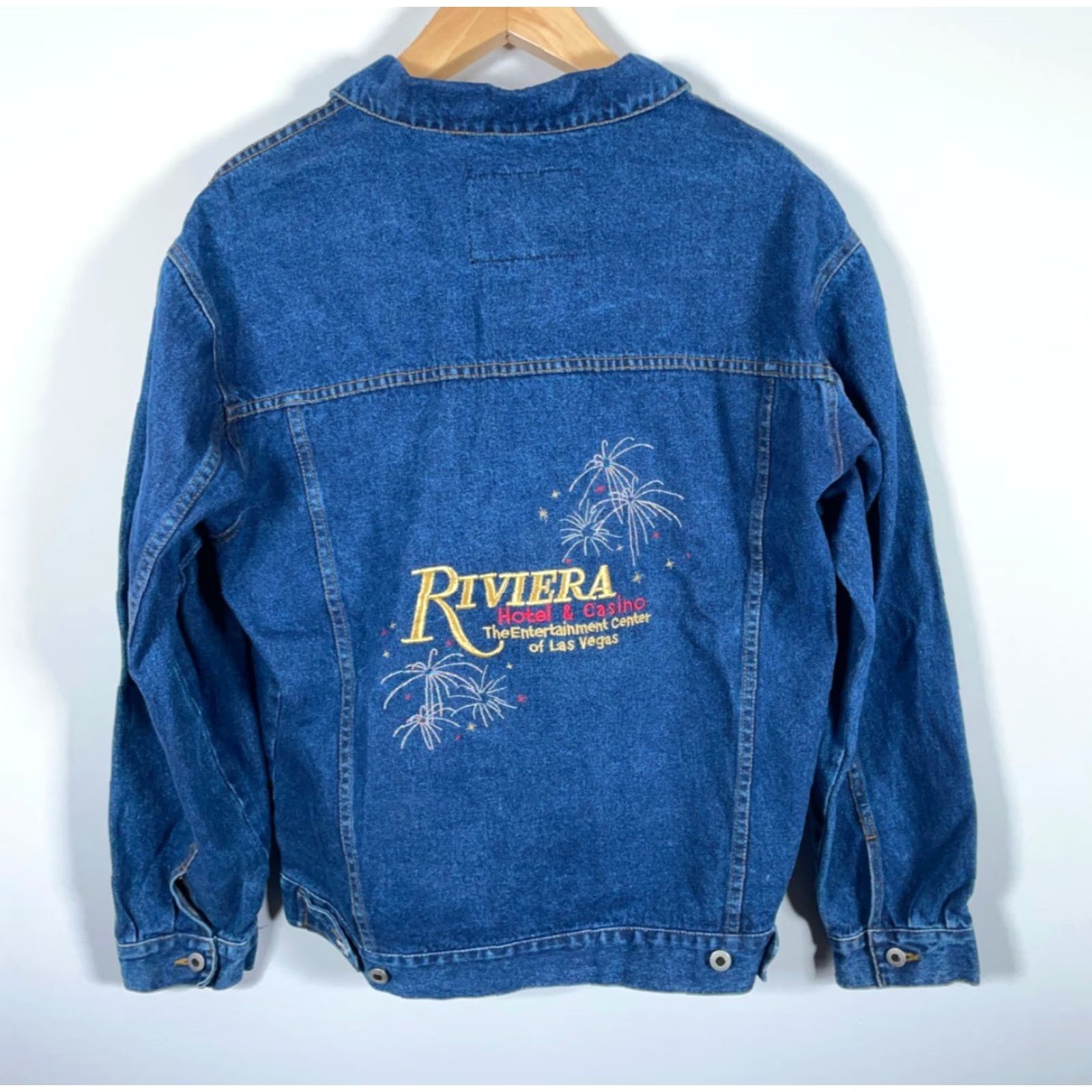 Rivieras VINTAGE Circe Las Vegas Riviera Hotel Casino Jean Jacket Mens Large Blue Denim Embroidered Size US 33 - 2 Thumbnail