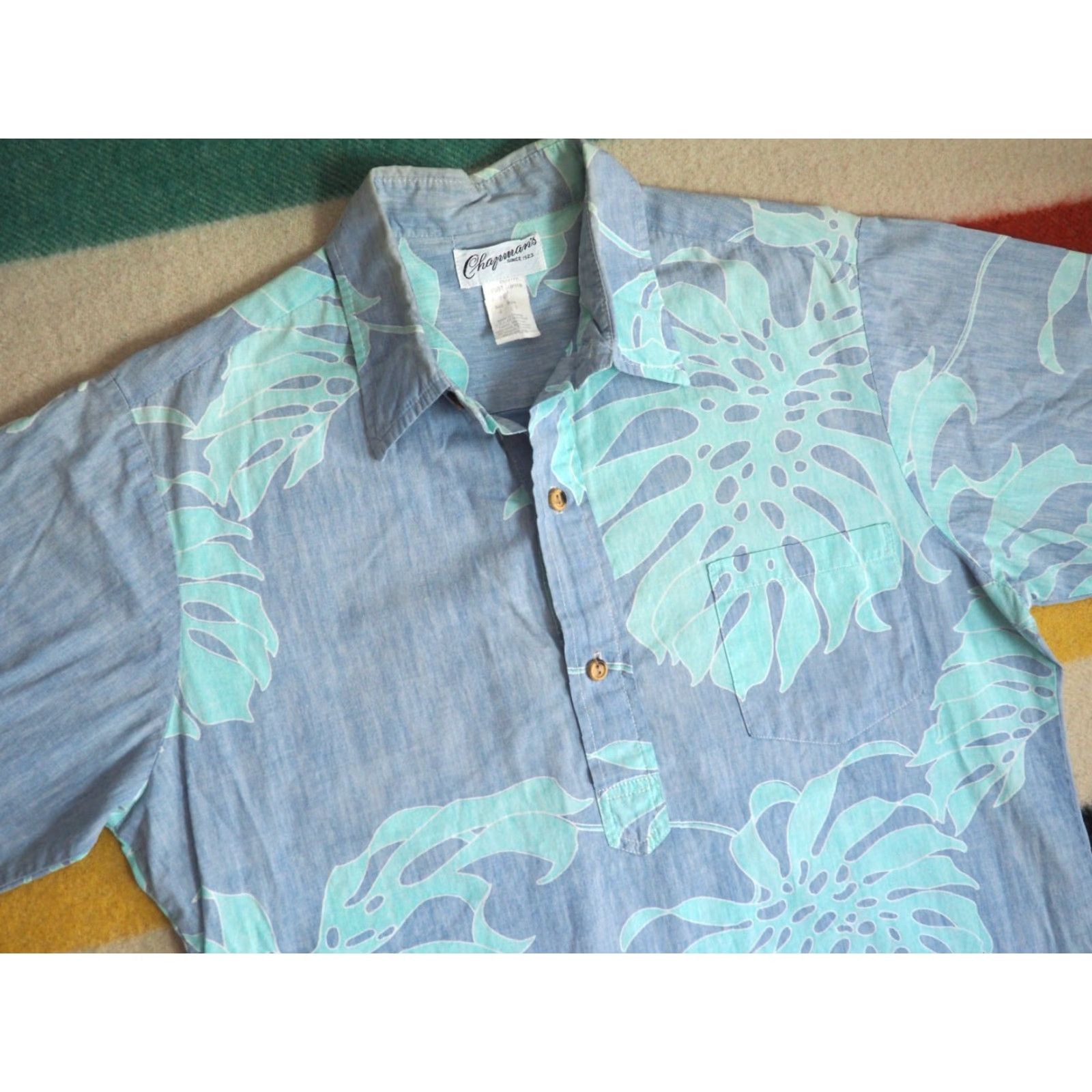 Vintage VINTAGE Chapmans Hawaiian Henley Shirt Mens M Blue 1970s Casual Cotton Short Sleeve Size US M / EU 48-50 / 2 - 3 Thumbnail