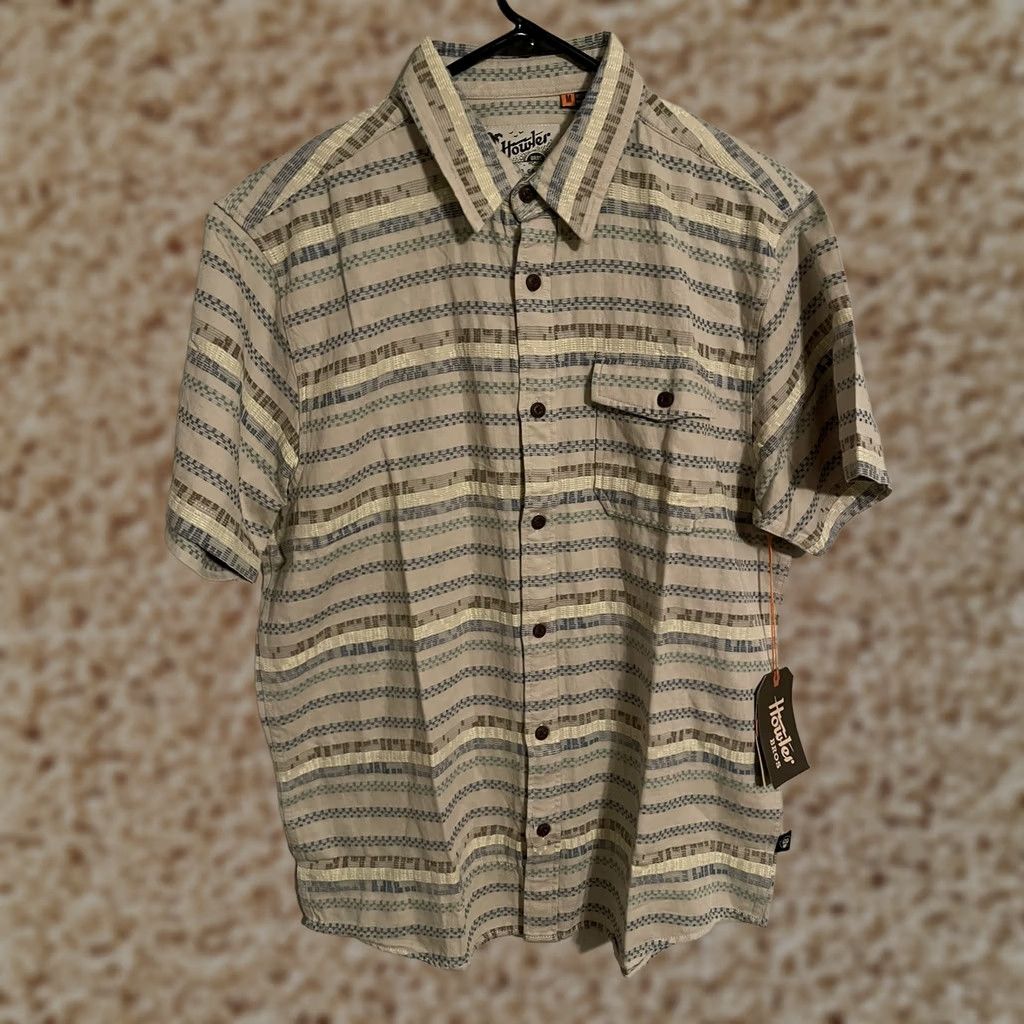 Howler Brothers Howler Bros San Gabriel Mescal Jacquard Oyster S/S Shirt - Men's M - Multicolor, Plaid, Button-Up, Short Sleeve Size US M / EU 48-50 / 2 - 1 Thumbnail