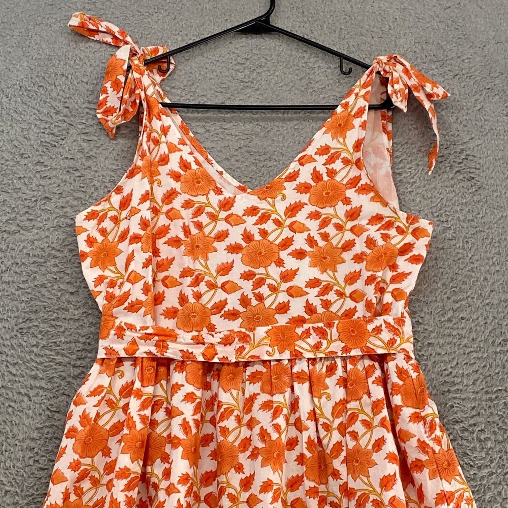 Vintage Victoria Dunn Dress Womens Medium Floral Fit Flare Tie Sleeves Tiered Orange Size M / US 6-8 / IT 42-44 - 2 Thumbnail
