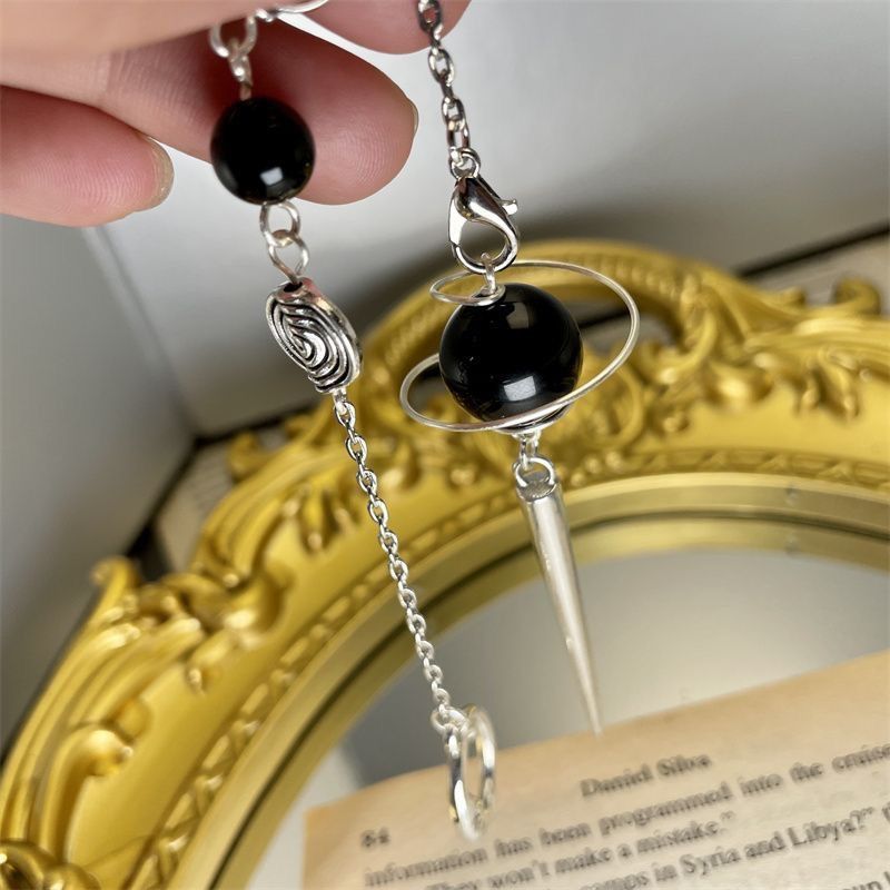 Other Black Orb Divination Pendulum Silver Tone Spike Size ONE SIZE - 3 Thumbnail