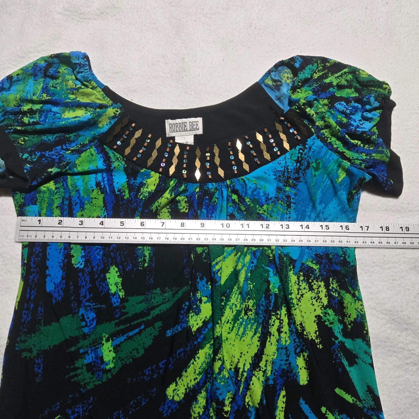 Vintage Robbie Bee Dress Sleeveless Shirt Top Women's Size 10 Peacock Design Green Knee Length Casual Dress Size L / US 10 / IT 46 - 4 Thumbnail