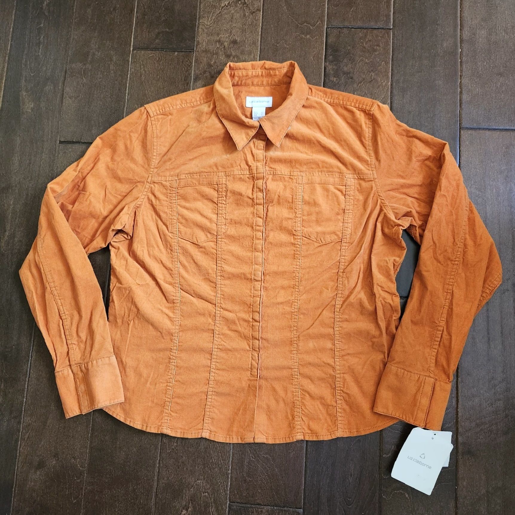 Liz Claiborne Liz Claiborne Shirt Juniors Orange Long Sleeve Button-Up L NWT Size L / US 10 / IT 46 - 2 Thumbnail