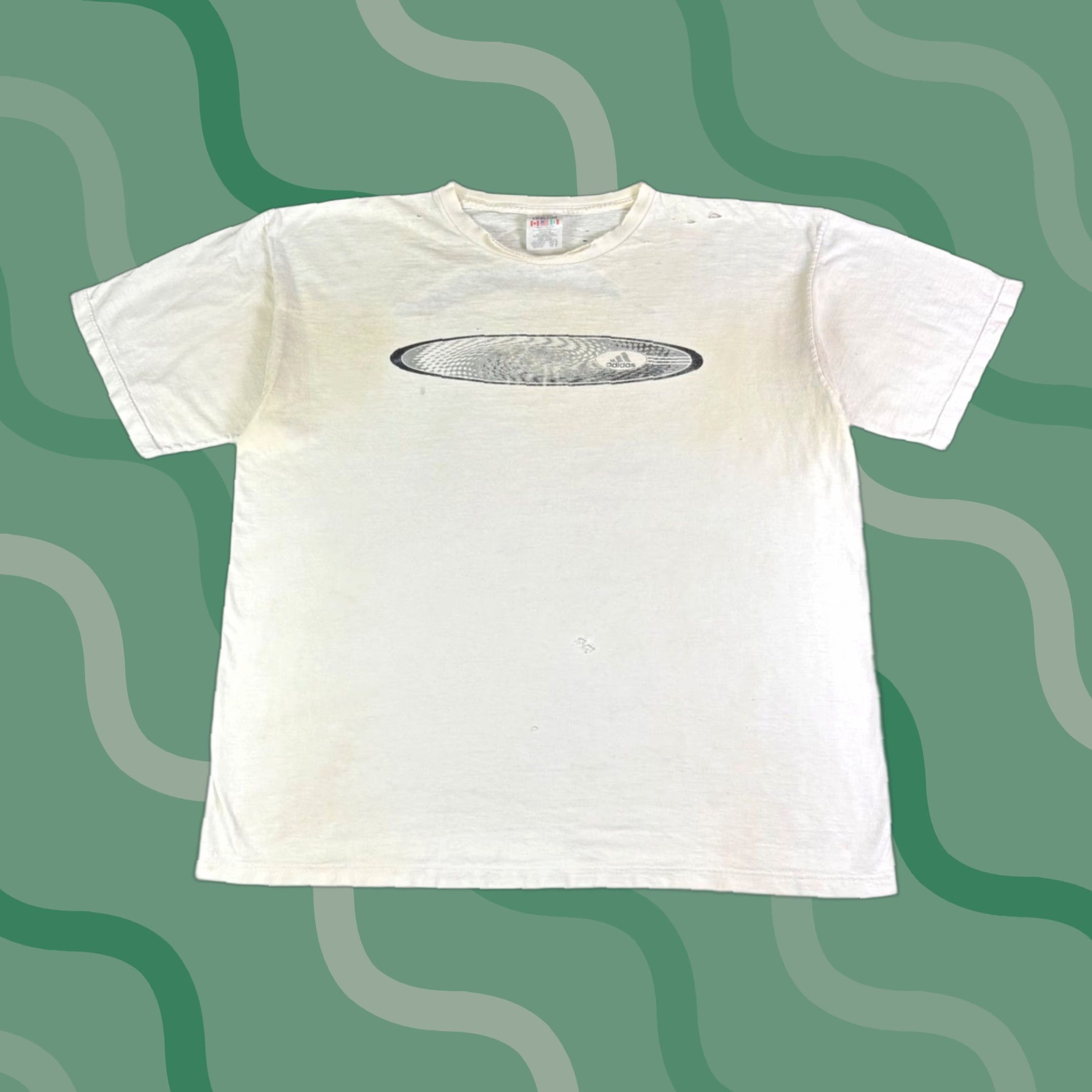 Adidas Vtg Adidas TShirt Mens XL White Graphic Print Distressed Logo Tee 90s Y2K Size US XL / EU 56 / 4 - 1 Thumbnail