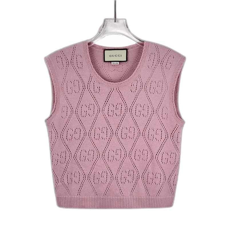 Gucci Gucci Pink Logo Sleeveless Knit Vest-2506 Size S / US 4 / IT 40 - 1 Thumbnail