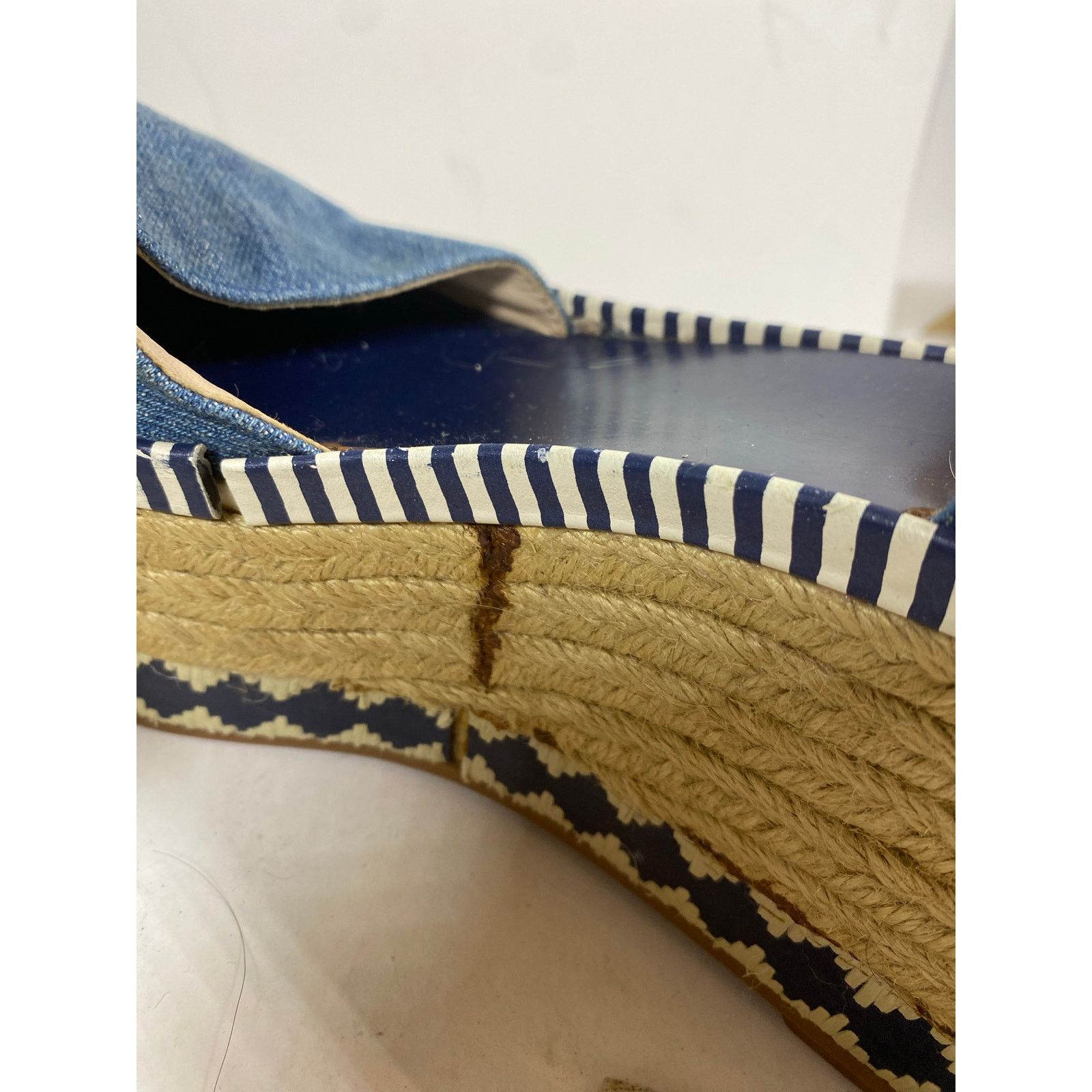 Tory Burch Tory Burch Dandy Blue Denim Espadrille Ankle Wrap Wedges 9W Size US 9 / IT 39 - 10 Thumbnail