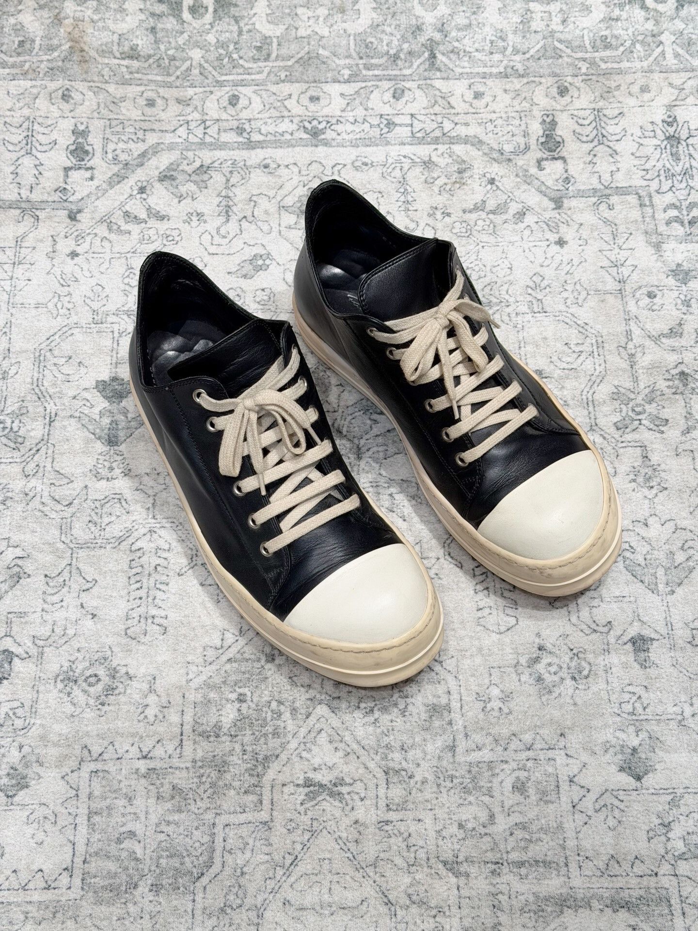 Rick Owens Rick Owens Low-Top Leather Black White Size US 10 / EU 43 - 1 Thumbnail
