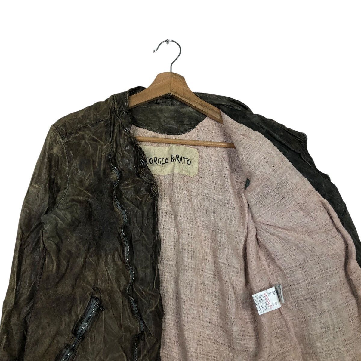 Giorgio Brato Biker Leather Jacket Asymmetrical Zipper Girgio Brato Italy Size L / US 10 / IT 46 - 13 Thumbnail