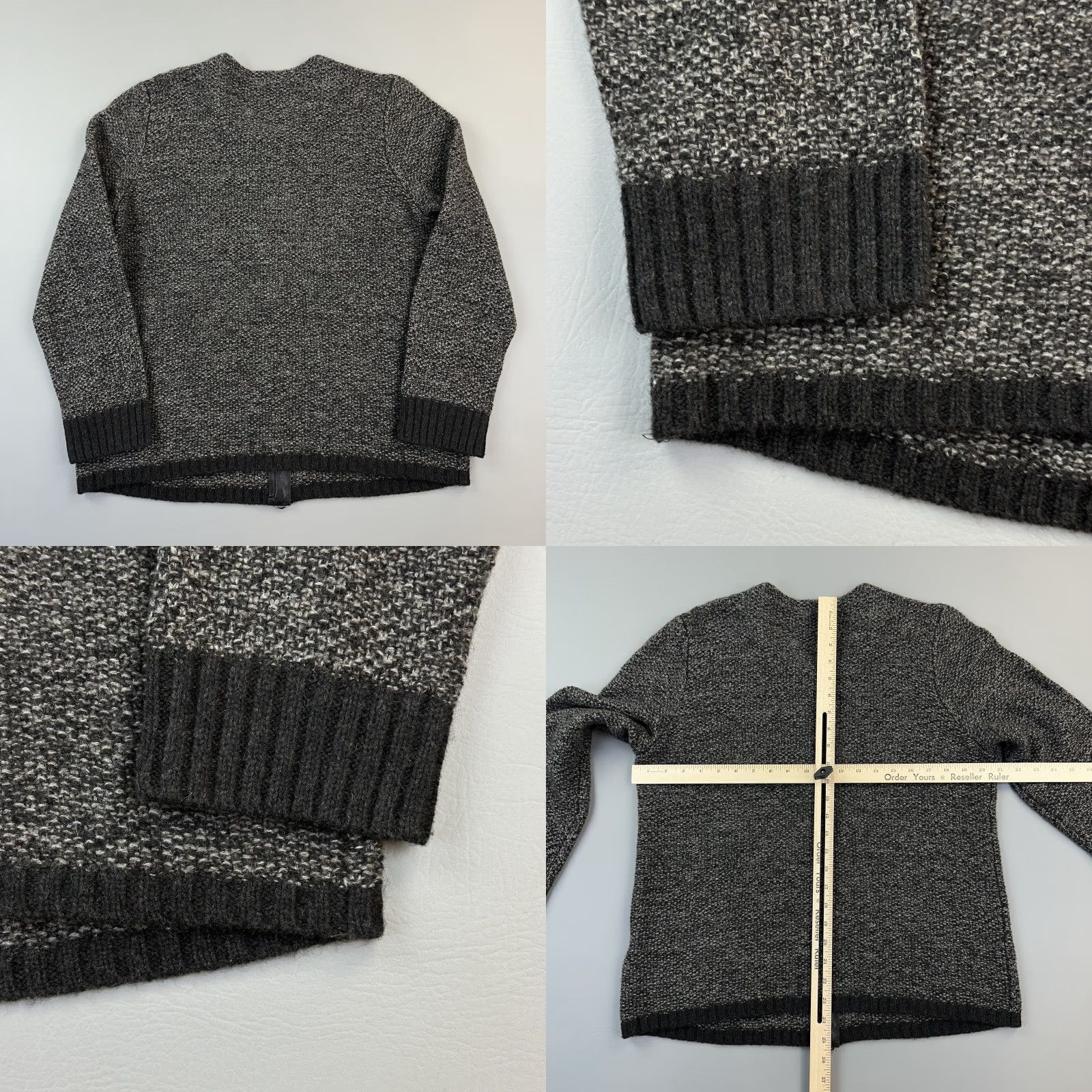 Eileen Fisher Eileen Fisher Sweater Womens Large Wool Yak Leather Trim Textured Knit Cardigan Size L / US 10 / IT 46 - 8 Thumbnail