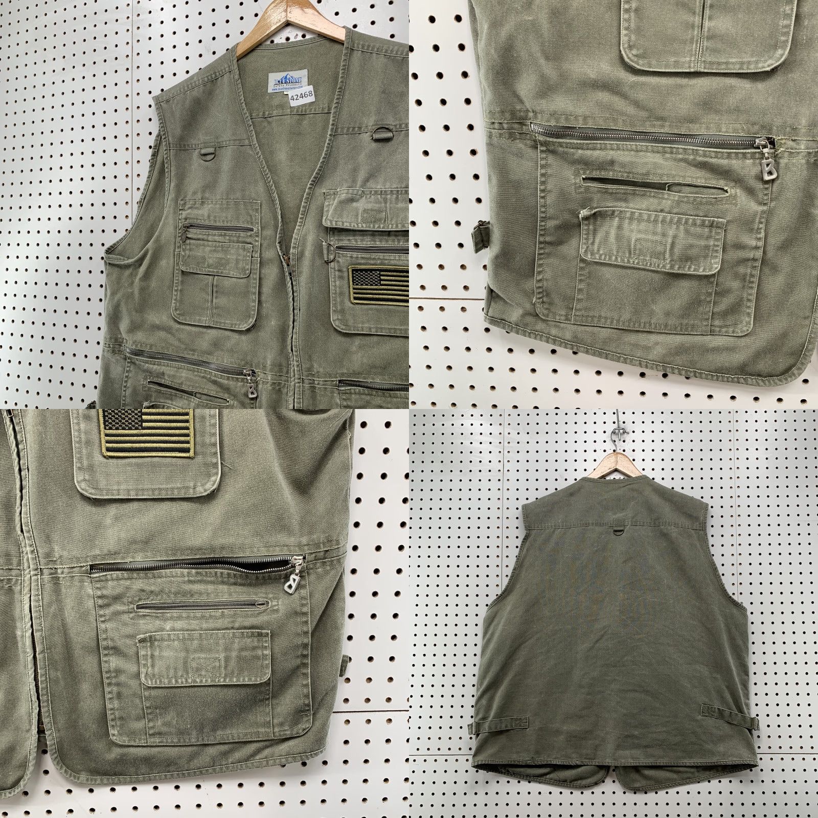 Olive Blue Stone Mens Olive Green Vest Large Sleeveless Zipper Pockets Shirt Size US XXL / EU 58 / 5 - 8 Thumbnail