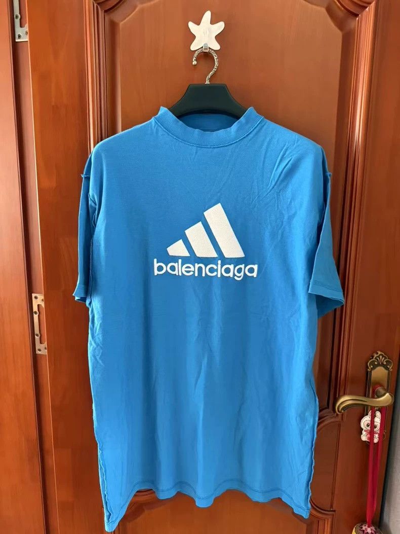 Balenciaga Adidas co-branded short sleeve blue