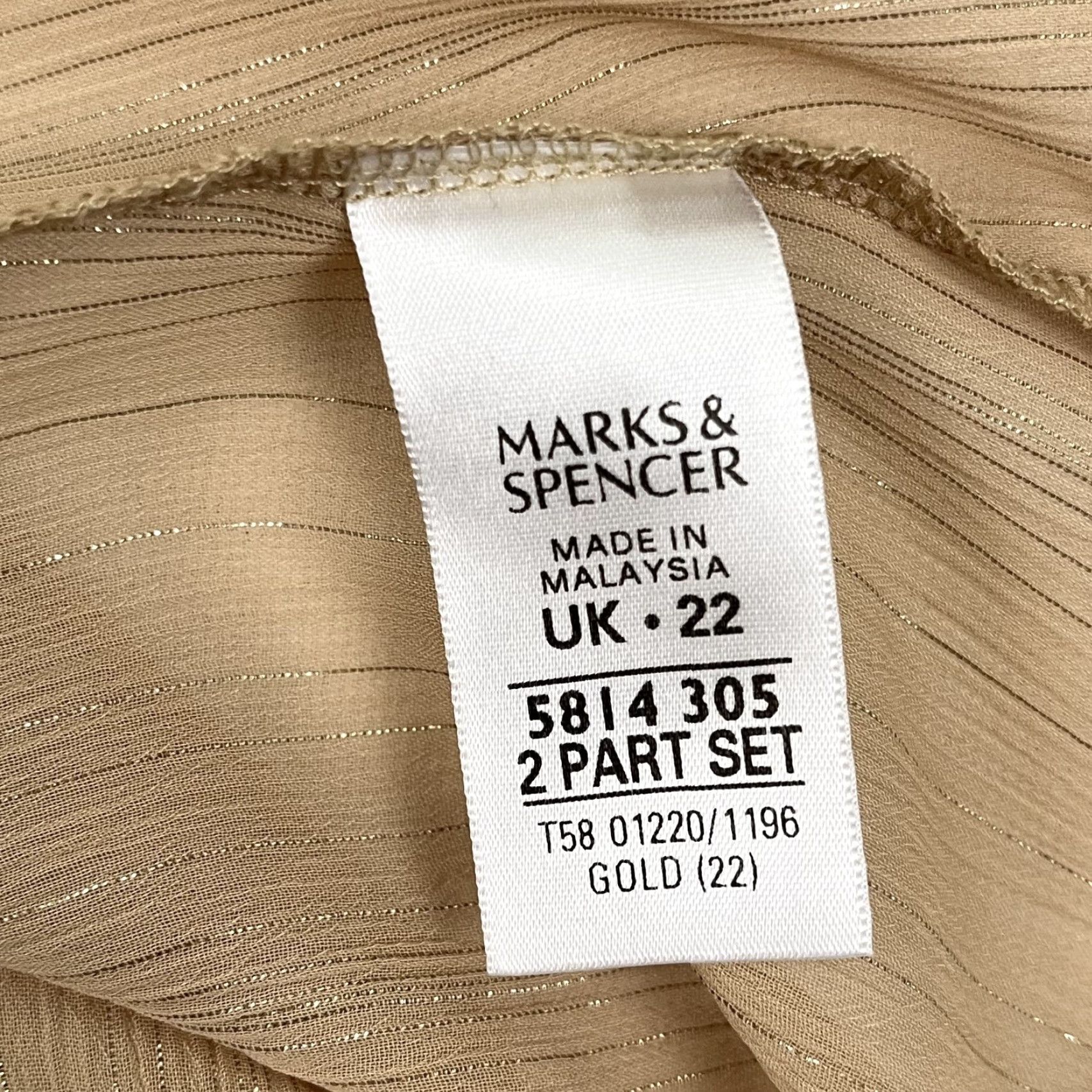 Marks & Spencer Marks & Spencer Set W/ Shirt & Tank Top Women UK 22 Gold Shimmer Statement Sheer Shirt Size 3XL / US 20-22 - 7 Thumbnail