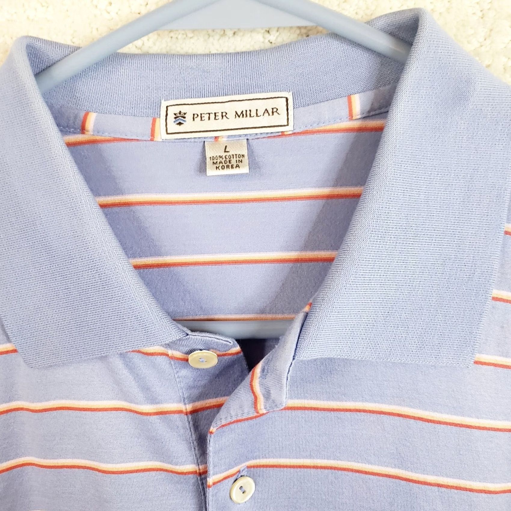 Peter Millar Peter Millar Golf Shirt Men L Blue Striped Cotton Polo Size US L / EU 52-54 / 3 - 5 Thumbnail