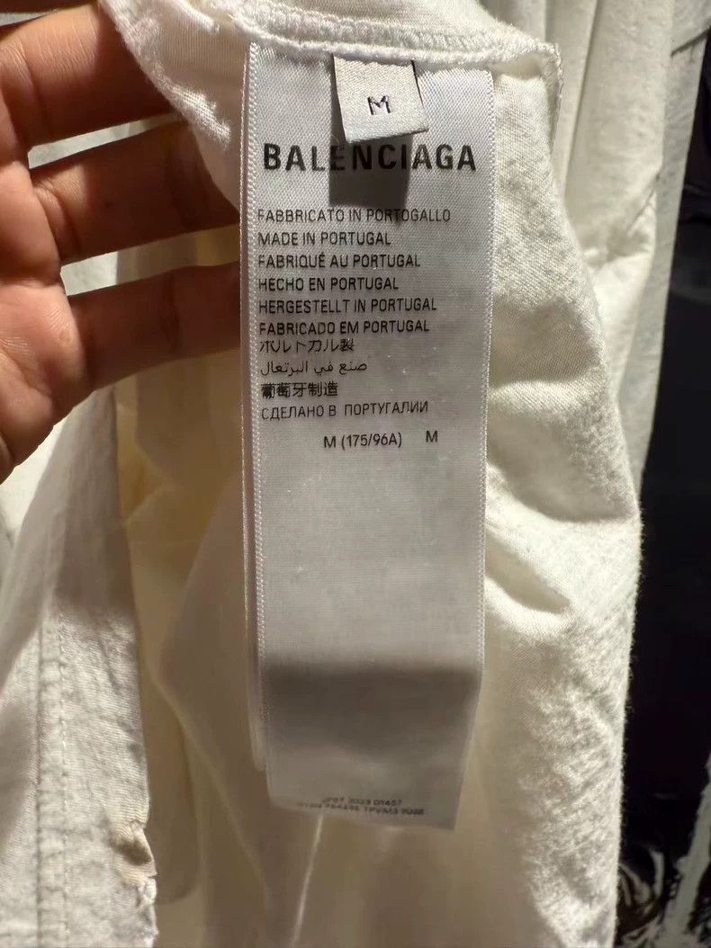 Balenciaga Worn blue logo monogrammed printed crew neck sh