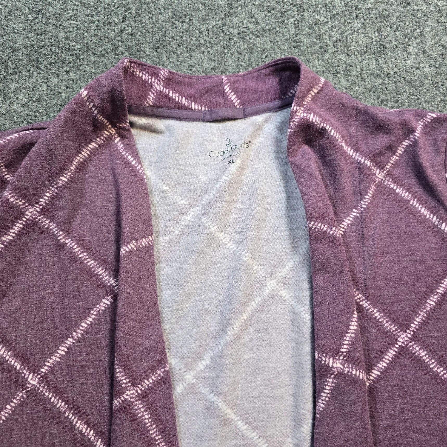 Vintage Cuddl Duds Cardigan Sweater Women XL Purple Plaid Open Front Casual Long Sleeve Knit Jersey Regular Open Front Cardigan Womens XL Purple Plaid Size XL / US 12-14 / IT 48-50 - 2 Thumbnail