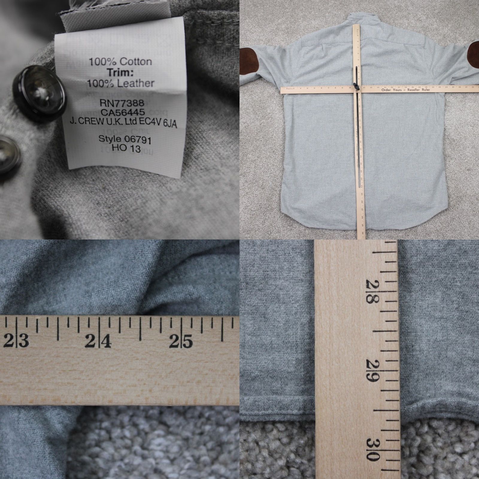 J.Crew J.CREW Shirt Mens Large Gray Cotton with Leather Elbow Patches L/S Button Down Size US L / EU 52-54 / 3 - 8 Thumbnail