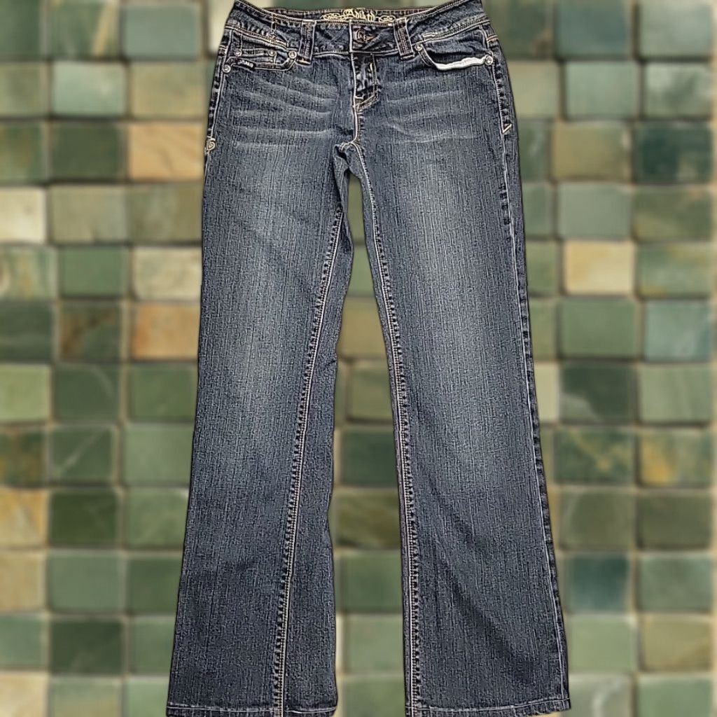 Denime Adiktd Jeans Women 8 Blue Faded Denim Low Rise 5-Pocket Pocket Thick Stitch Cowboy Bootcut Jeans Size 30" / US 8 / IT 44 - 1 Thumbnail