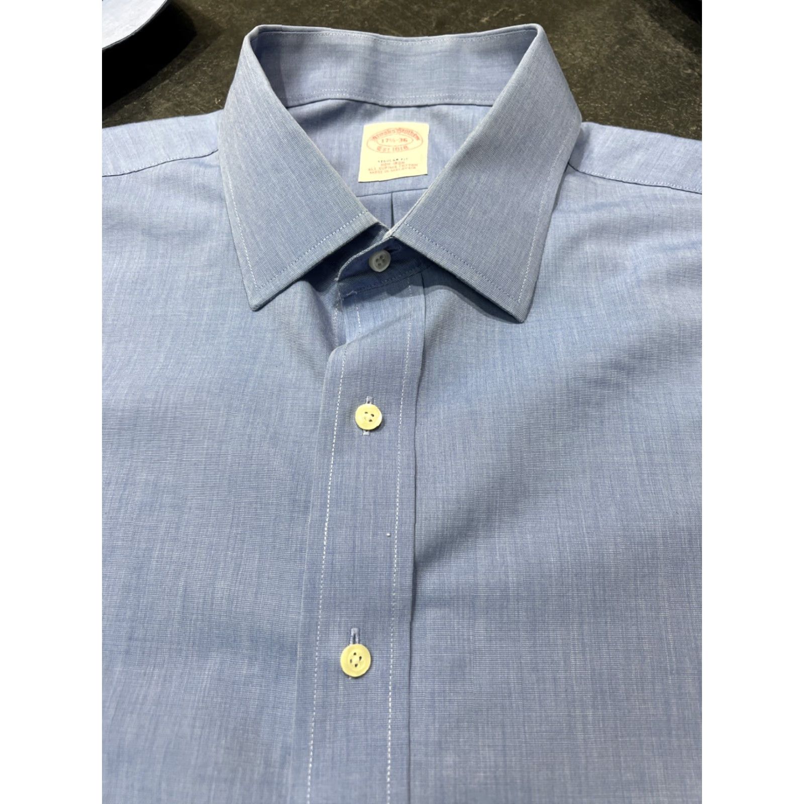 Brooks Brothers Brooks Brothers Shirt Mens 17.5 36 Blue Regular Non-Iron French Cuff Supima Dress Shirt Classic, Office, Preppy Mens Size US XXL / EU 58 / 5 - 6 Thumbnail