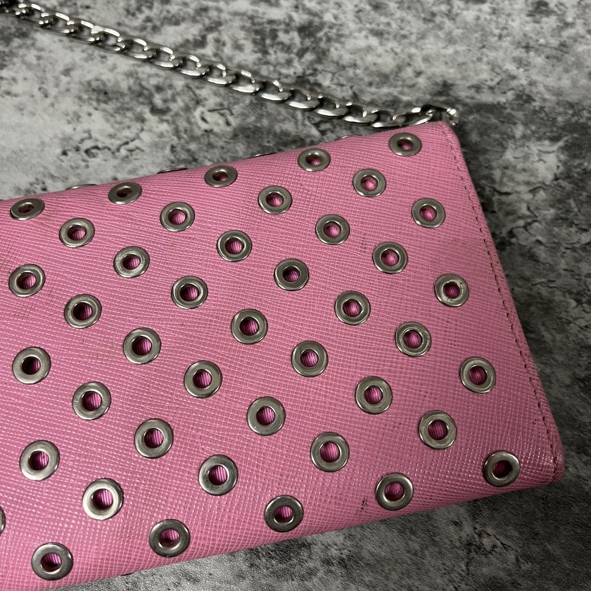 Prada Prada Pink Saffiano Rings Stud Clutch Chain Crossbody Size ONE SIZE - 13 Thumbnail