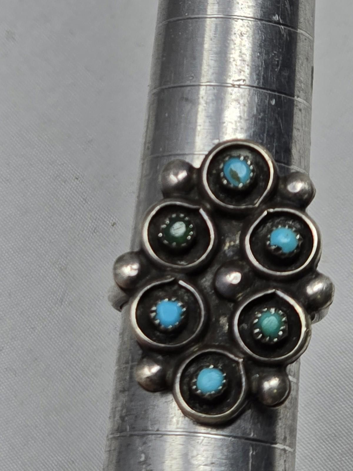 Other Sterling Silver Turquoise Cluster Ring Size 6 Vintage Size ONE SIZE - 7 Thumbnail
