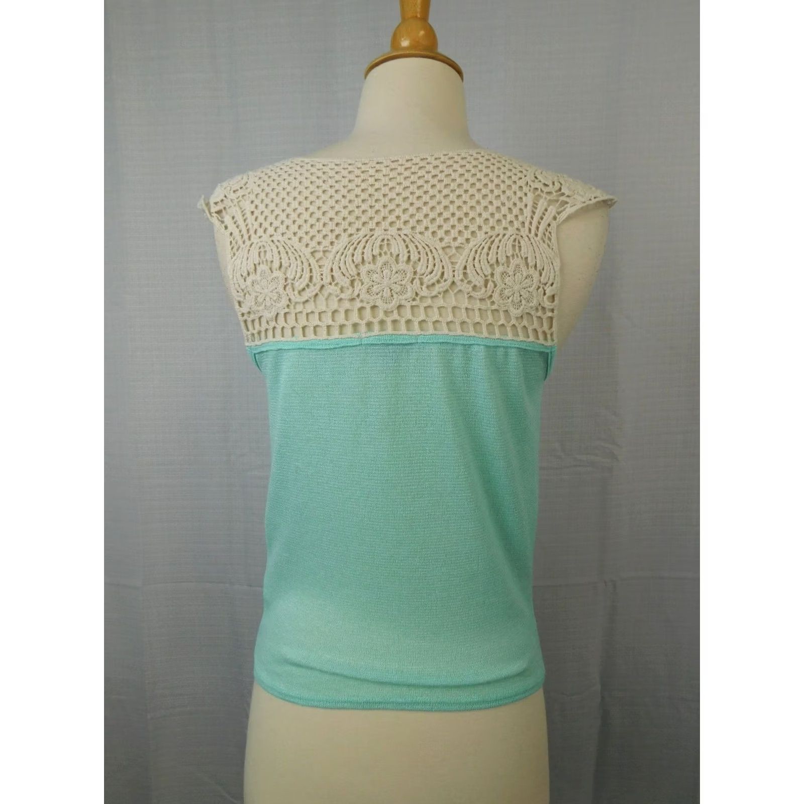 Vintage Charlotte Russe Tank Top Mint Green Small Cap Sleeve Tie-Front Knit Crochet 90s Womens Size S / US 4 / IT 40 - 4 Thumbnail