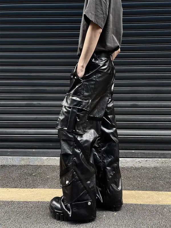 Japanese Brand Masumi x Aida High Street Hip Hop Wide Leg Leather Pants Size US 34 / EU 50 - 4 Thumbnail