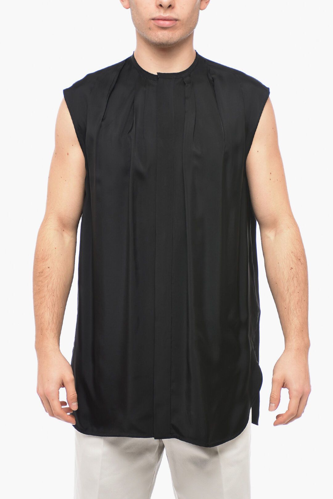 image of Jil Sander Og1Mm0424 Sleeveless Satin Shirt In Black, Men's (Size Small)