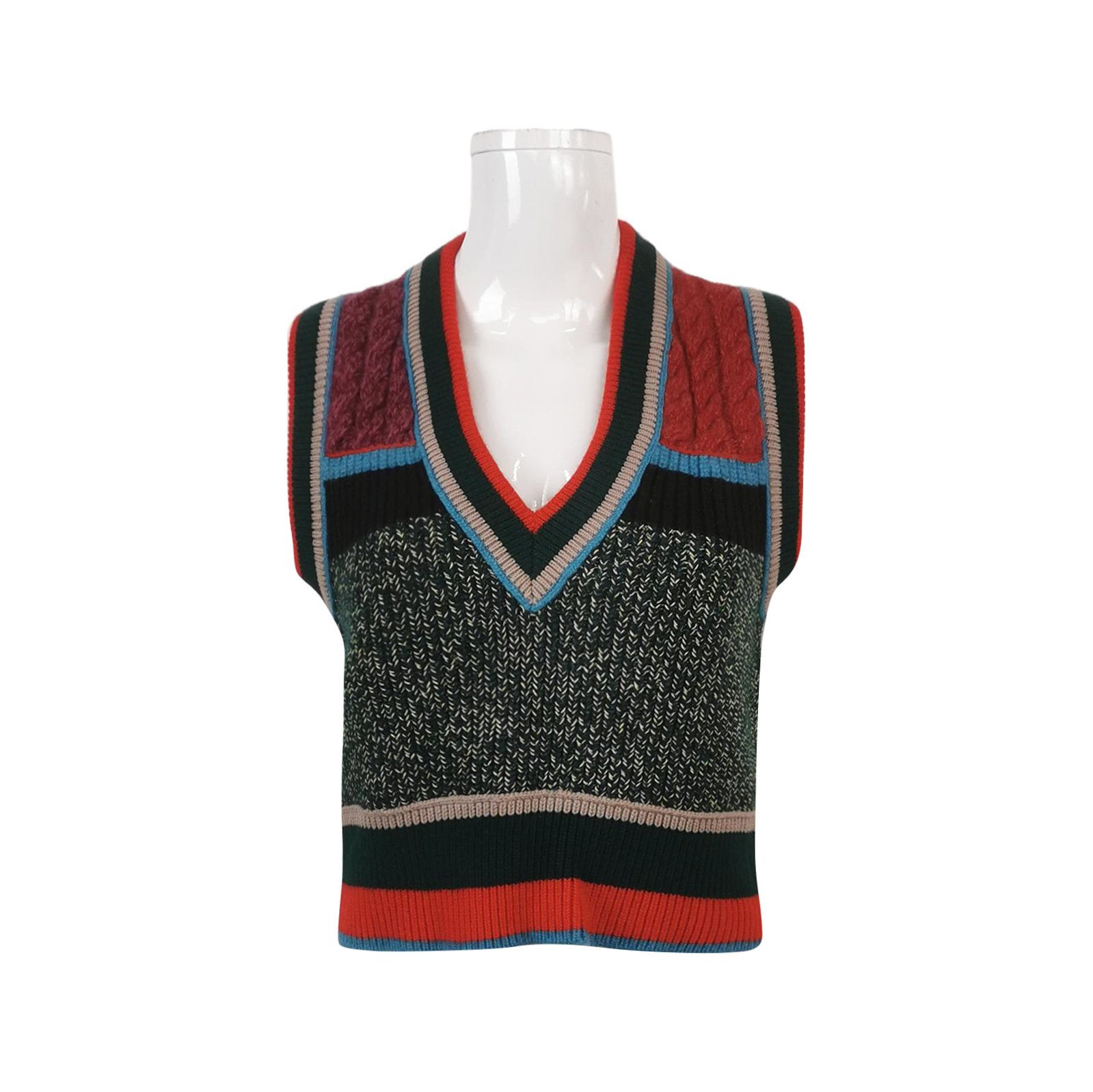 Burberry Burberry Color-Blocked Sleeveless Knit Vest in Cashmere 0079 Size US S / EU 44-46 / 1 - 1 Thumbnail
