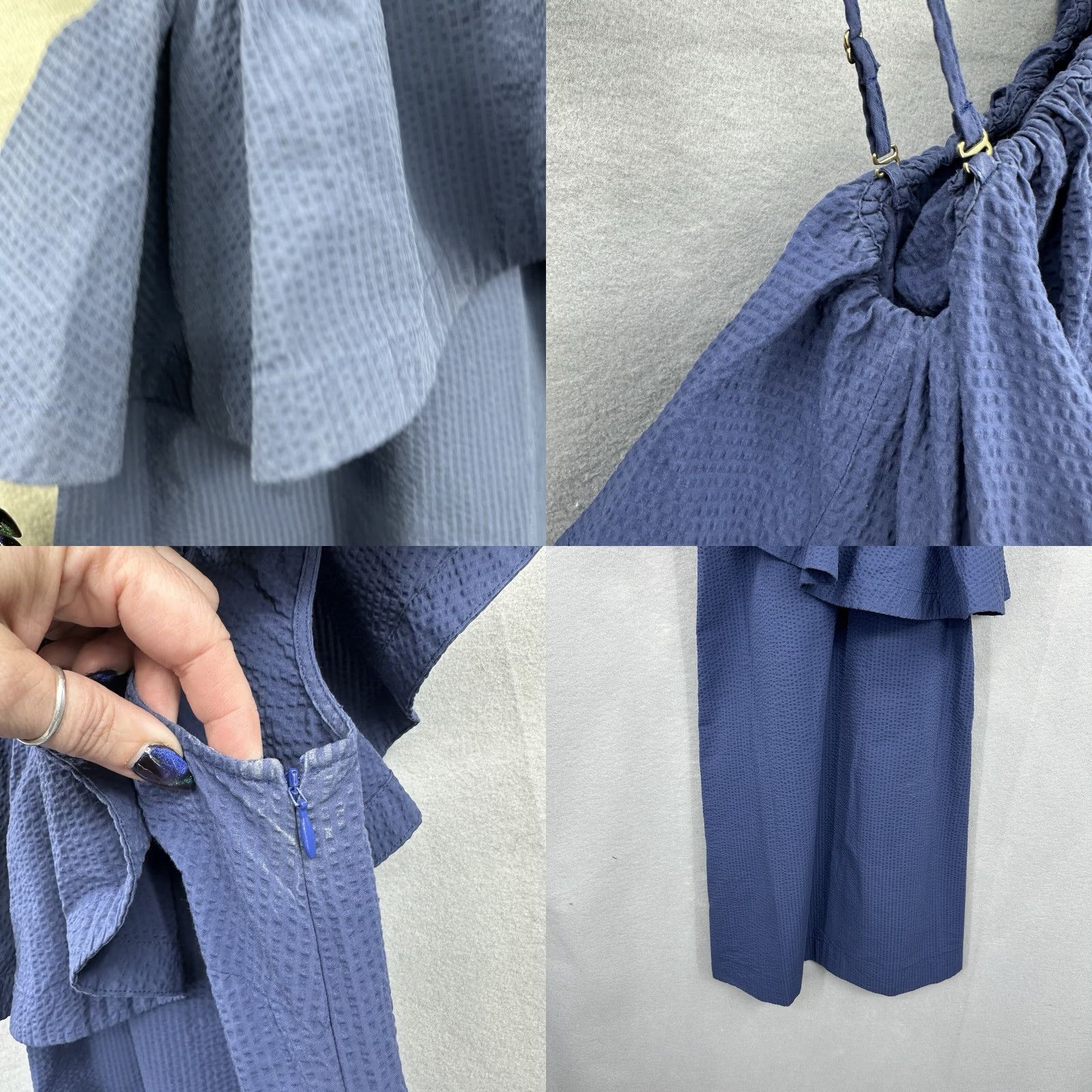 Vintage Cuyana One Shoulder Dress XS Blue Mini Seersucker Women Sleeveless Size XS / US 0-2 / IT 36-38 - 8 Thumbnail