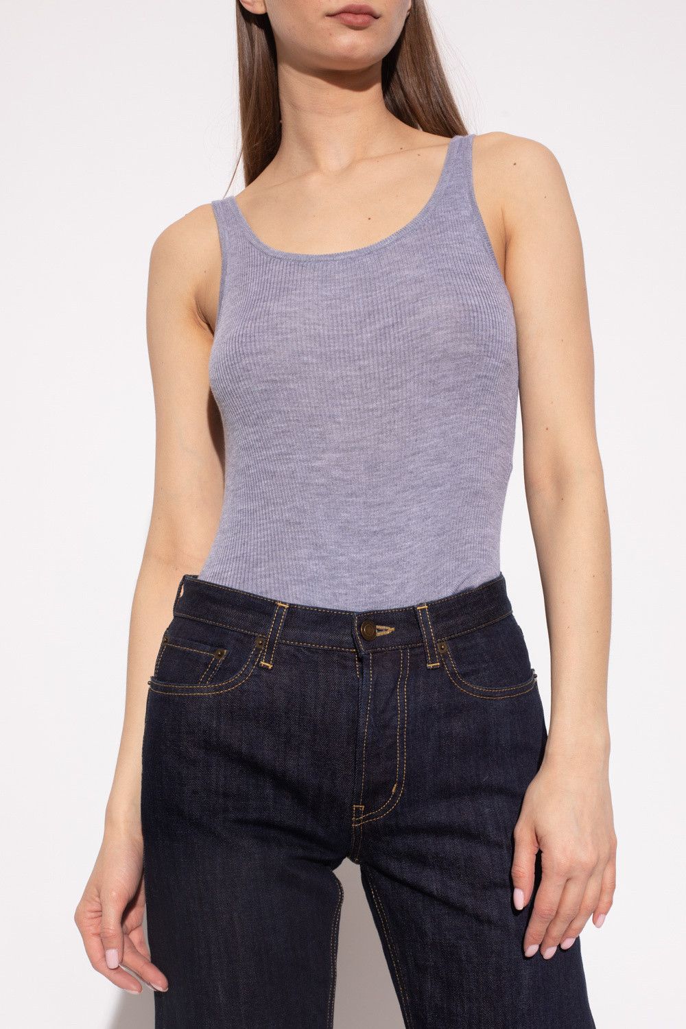 Saint Laurent Paris o1s1wg110924 Body Tank Top Cachemire Laine Gris Chine Purple Size XS / US 0-2 / IT 36-38 - 3 Thumbnail