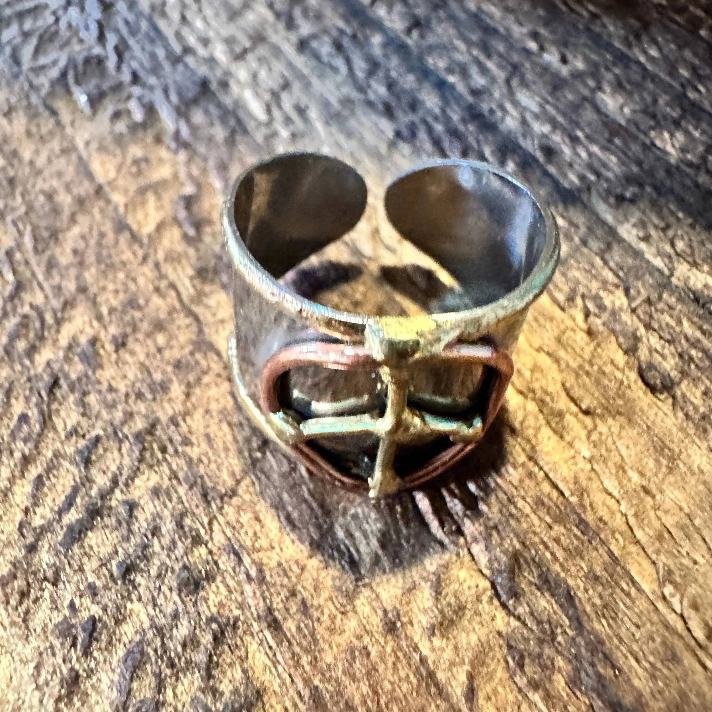 Other Handmade Artesian Hippie Silver & Copper Peace Sign Wide Cuf Size ONE SIZE - 6 Thumbnail