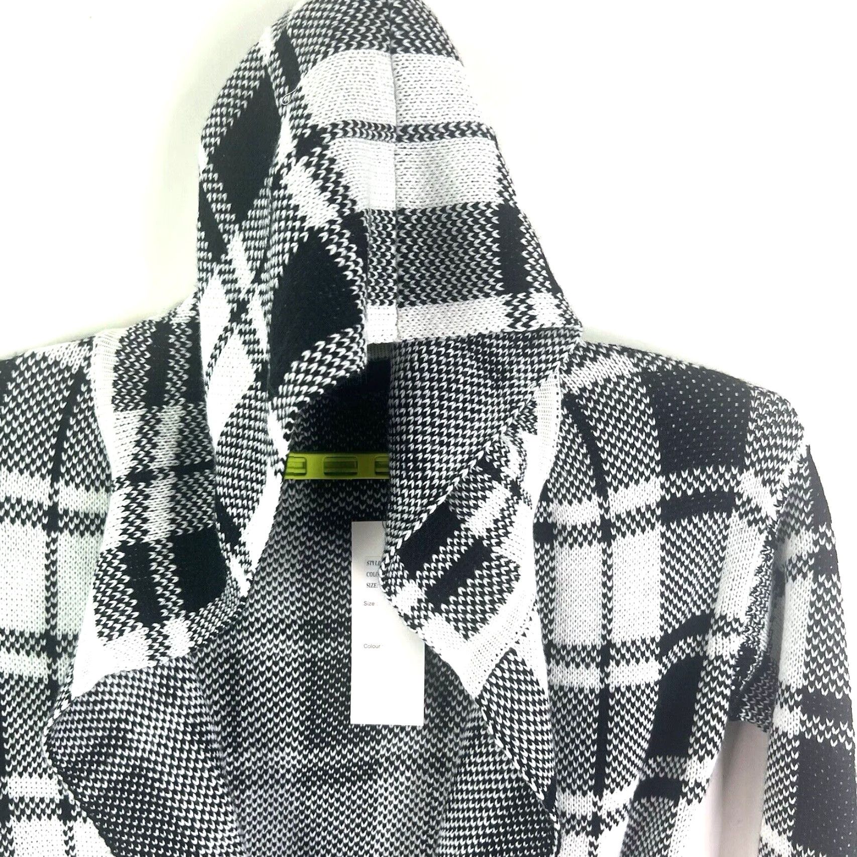 Vintage Papillon Cardigan Women L White/Black Hooded Belted Checked Knit V-Neck Sweater Jacket Size L / US 10 / IT 46 - 2 Thumbnail