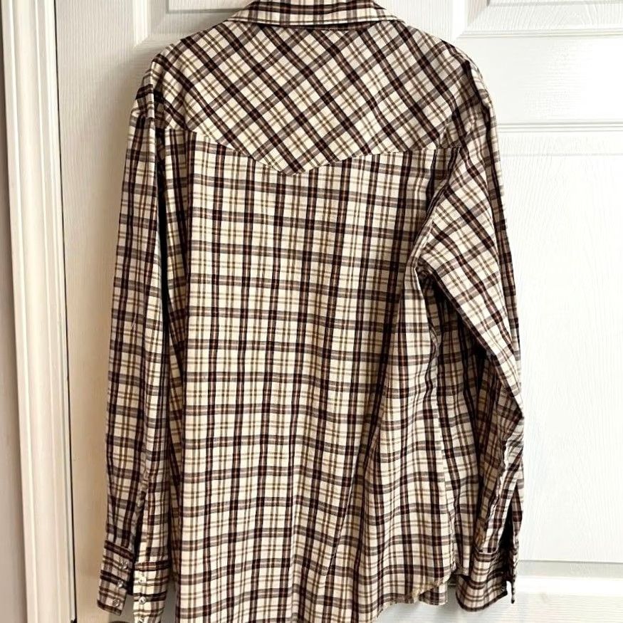 Vintage VINTAGE Rustler Tan Plaid Pearl Snap Shirt Long Sleeve X-Long Tail Men L Size US M / EU 48-50 / 2 - 2 Thumbnail
