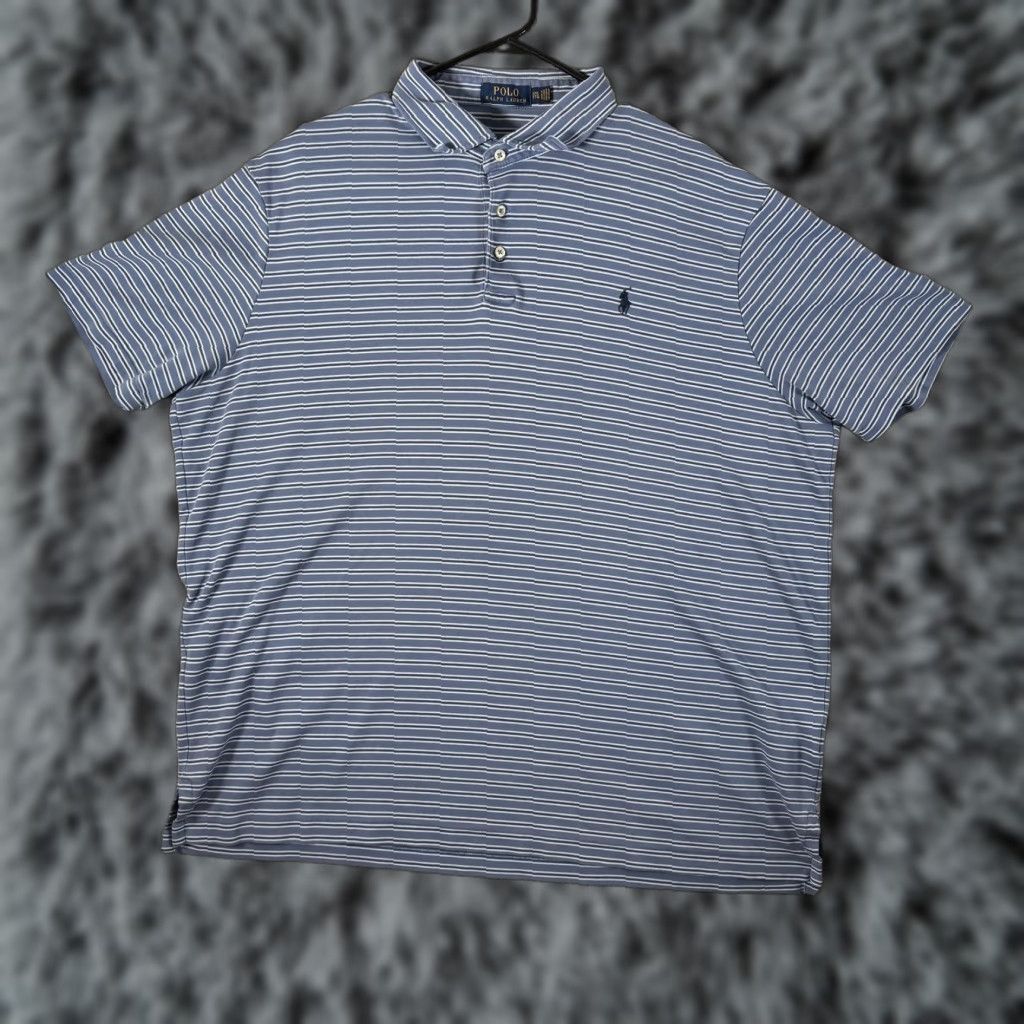 Polo Ralph Lauren VINTAGE Polo Ralph Lauren Polo Shirt 2XL Preppy Golf Quiet Luxury Country Club Old Money Mens Short Sleeve Striped Blue 100% Cotton Polo Size US XXL / EU 58 / 5 - 1 Thumbnail