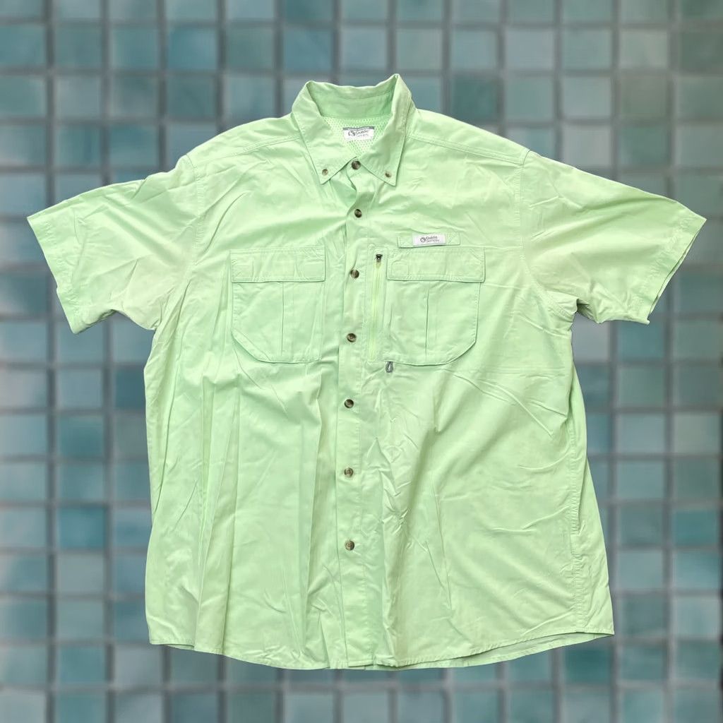 Vintage Gander Mountain Shirt Mens XL Green Nylon Button-Up Short Sleeve Collared Vented Pockets 52 Chest Regular Fit Size US XL / EU 56 / 4 - 1 Thumbnail