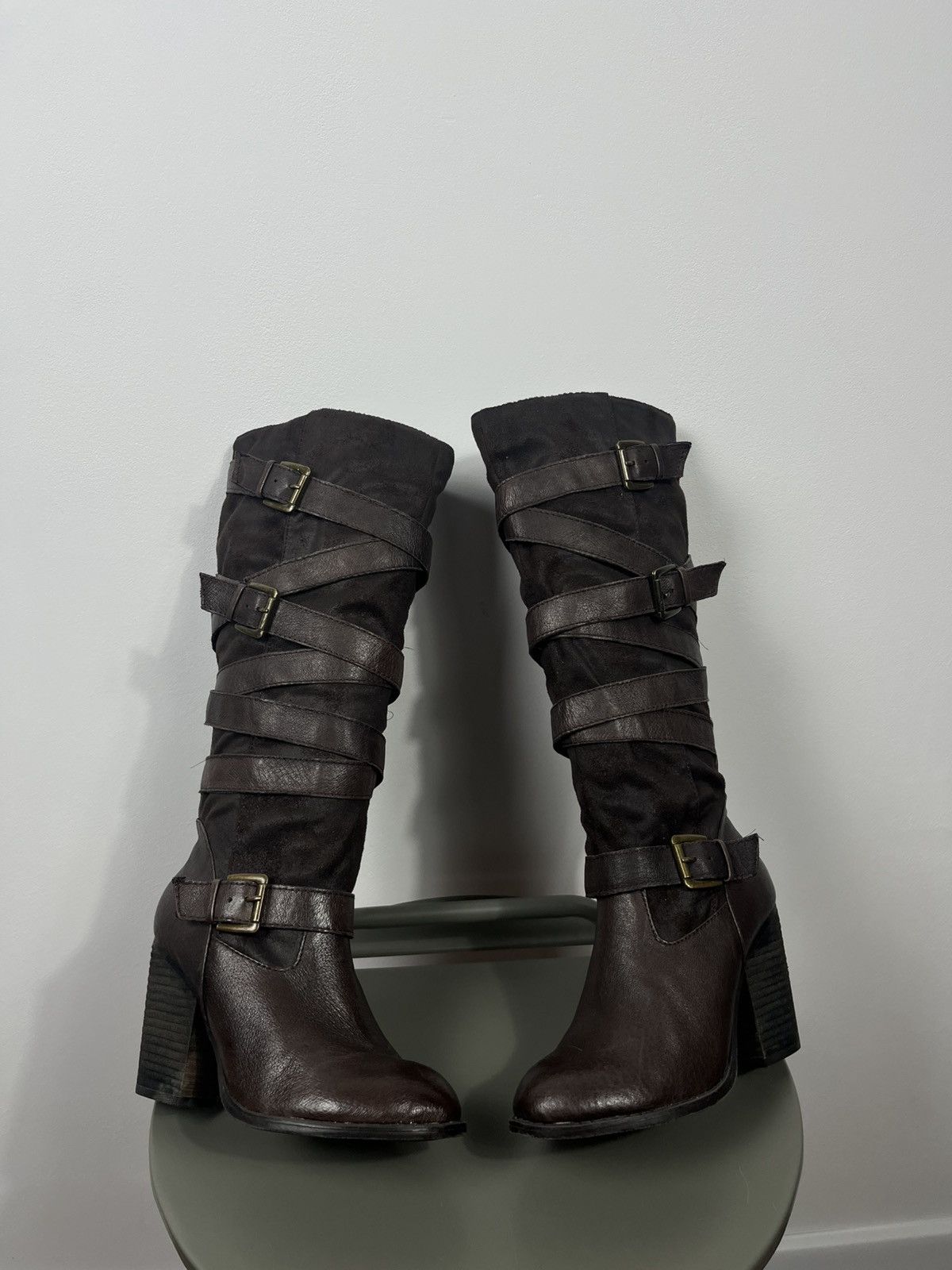 Other Womens Brown Leather Buckle Knee High Boots EU 37 Size US 6.5 / IT 36.5 - 1 Thumbnail