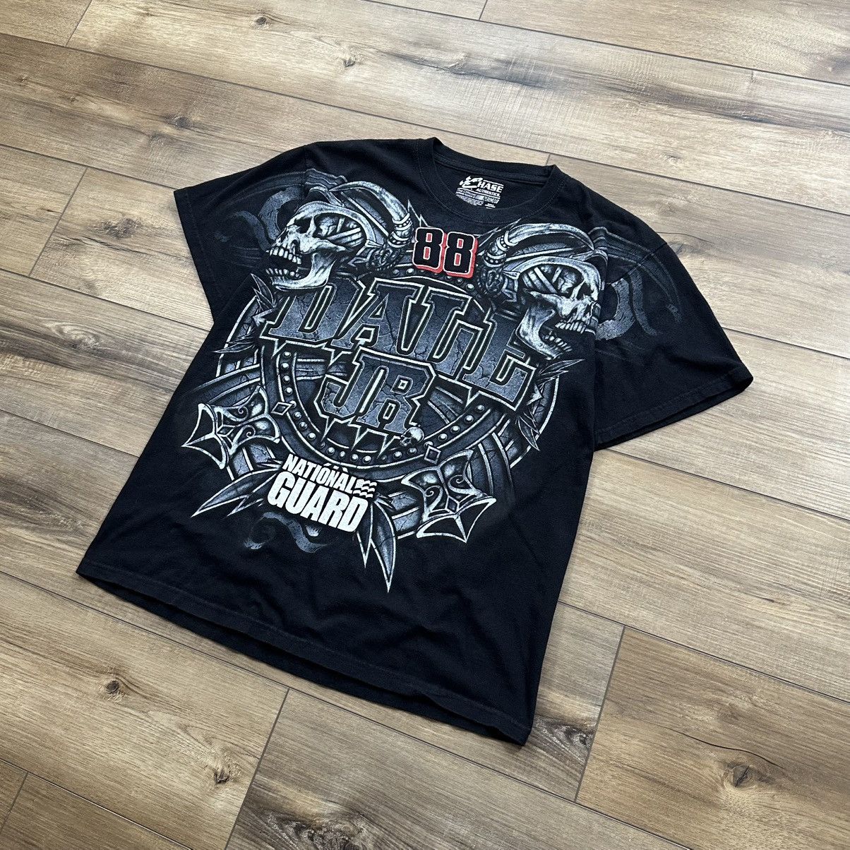 NASCAR Vintage 2000s Y2K NASCAR Dale Jr. Skull Grunge Graphic Tee Size US L / EU 52-54 / 3 - 3 Thumbnail