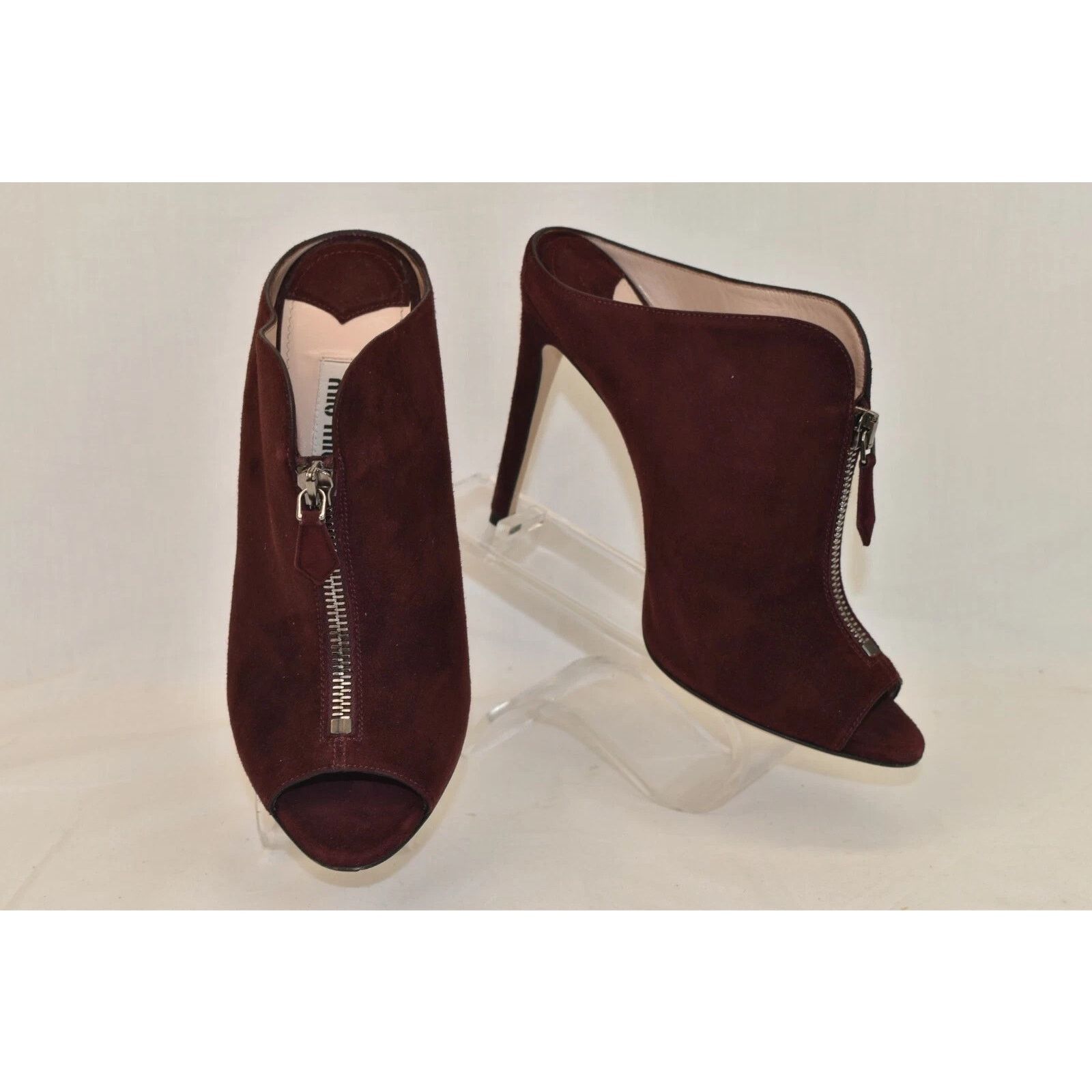 Miu Miu MIU MIU PRADA BURGUNDY SUEDE ZIPPER SANDALS HEEL PUMPS 36.5 Size US 6.5 / IT 36.5 - 4 Thumbnail