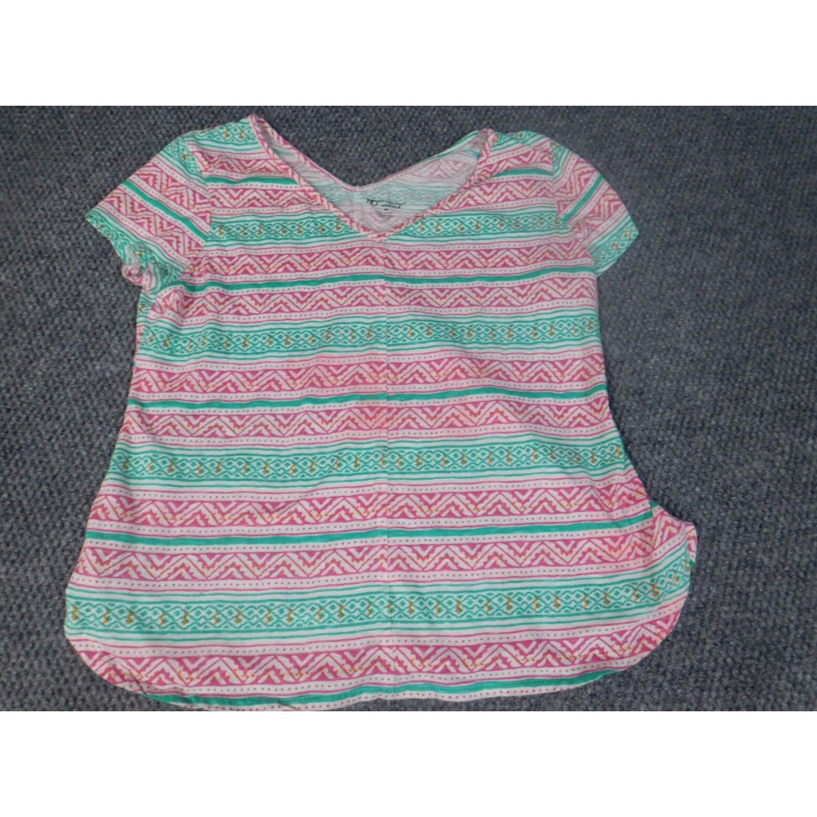 Pinko New Directions Shirt Women Medium Pink Striped V-Neck Short Sleeve Pullover Casual T-Shirt Vintage No Size M / US 6-8 / IT 42-44 - 3 Thumbnail